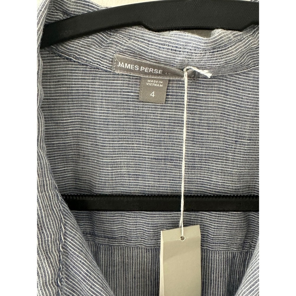 James Perse Blue White Striped Linen Drawstring Waist Shirt Dress Size 4 L - Picture 3 of 5